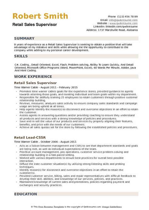retail supervisor resume examples.